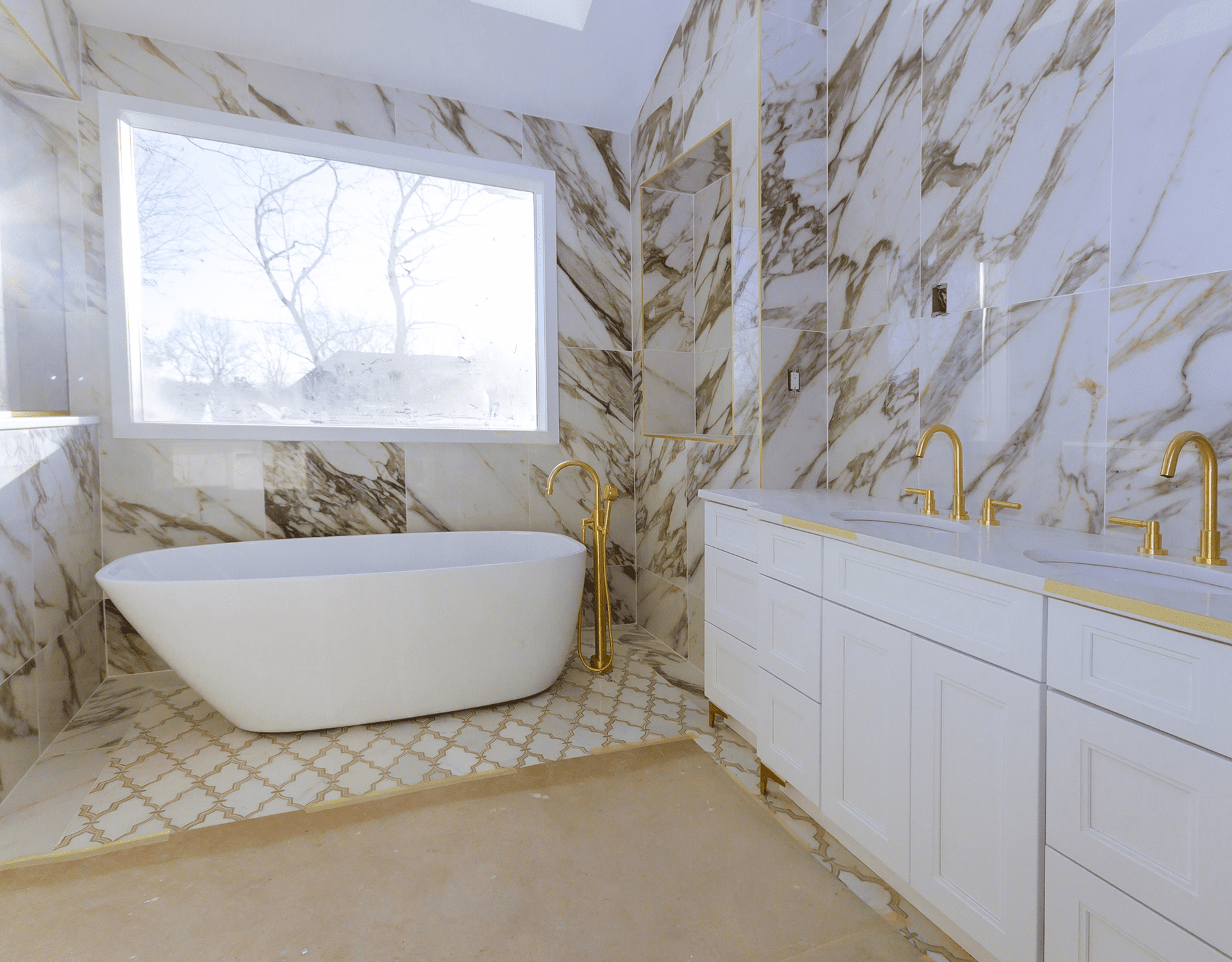 Modern bathroom with large bathtub and window